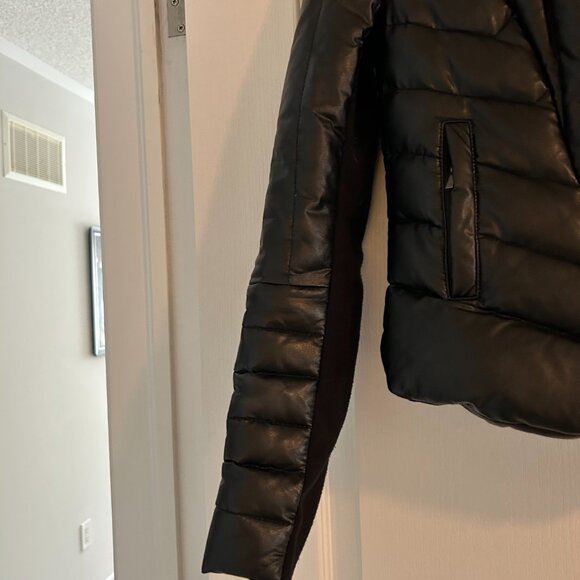 BCBGMAXAZRIA Quilted Faux Leather Hooded Jacket (XS) - Picture 3 of 5